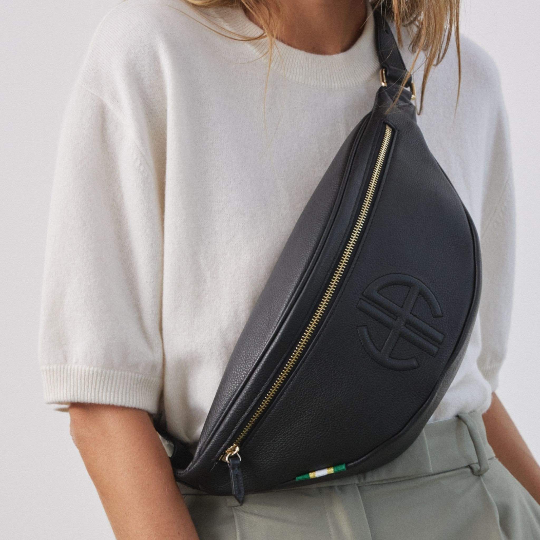 Black leather bum bag women's Clearance